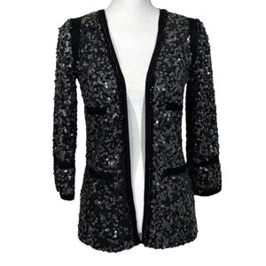 Rachel Zoe Open Front Sequin Jacket Chain Trim Pockets Size P